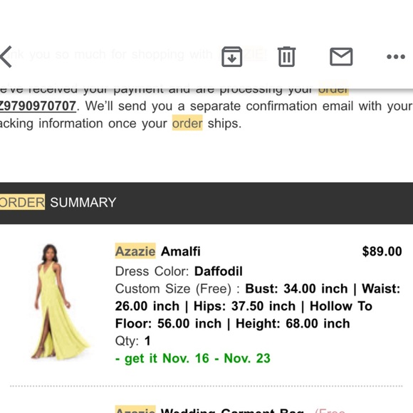 Azazie Amalfi in daffodil custom size (size2-4) - Picture 5 of 5